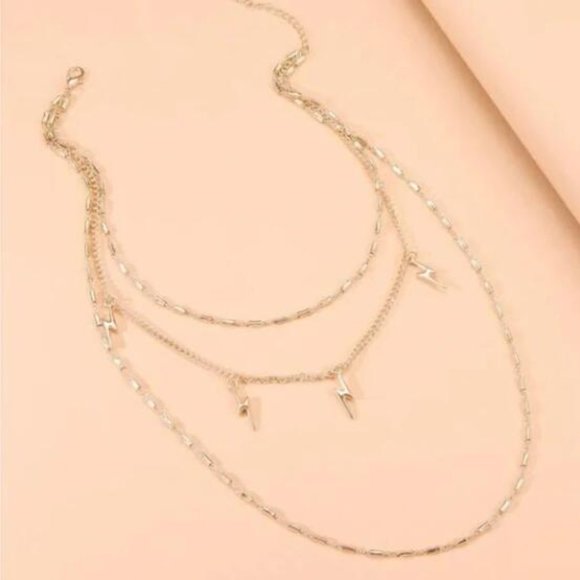 Gold Lightning Layered Chain Necklace - Picture 2 of 2